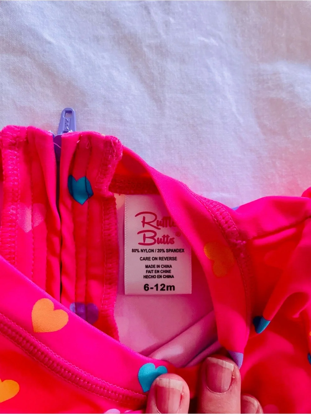 Ruffle Butts Hot Pink Heart Print Long Sleeve Swimsuit